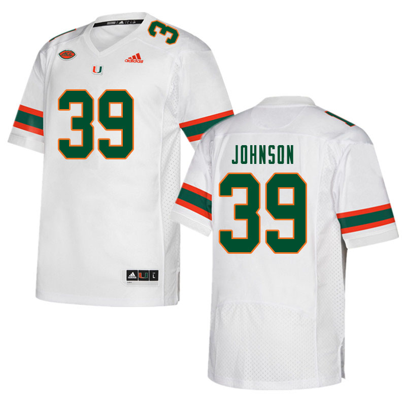 Men #39 Dante Johnson Miami Hurricanes College Football Jerseys Sale-White - Click Image to Close